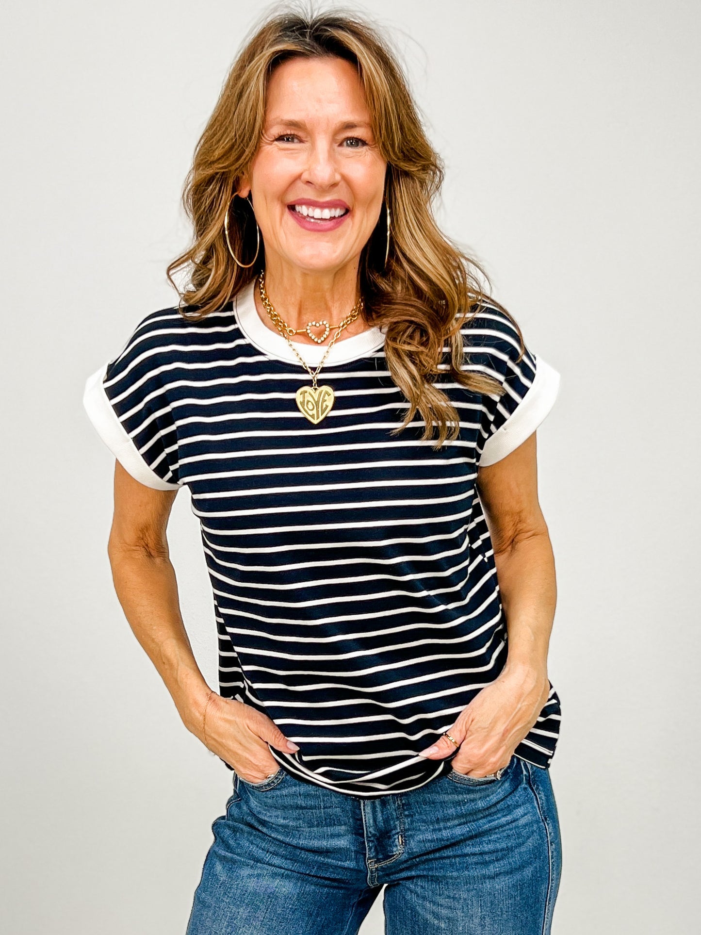 Cap Sleeve Stripe Contrast Trim Top - GRP A