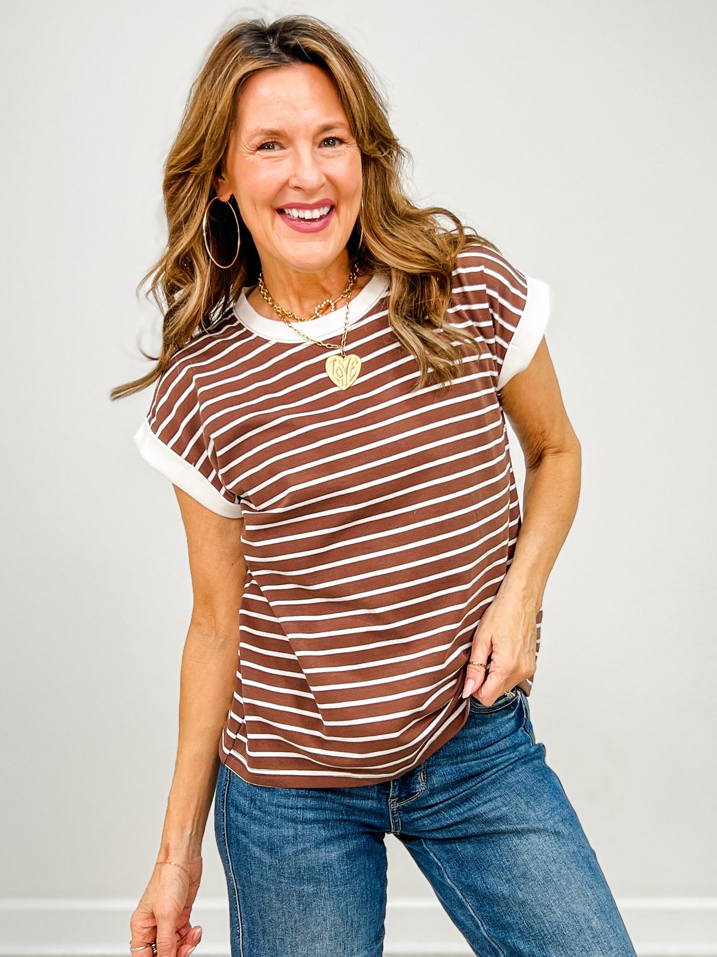 Cap Sleeve Stripe Contrast Trim Top - GRP A
