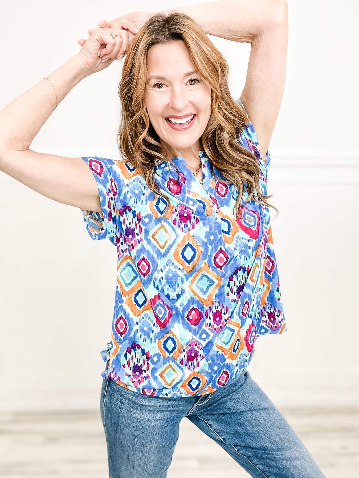 Let's Go Geo Dolman Short Sleeve Top