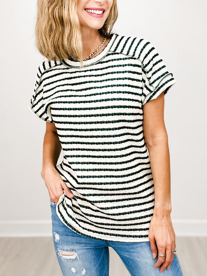 Round Neckline Drop Shoulder Short Sleeve Top