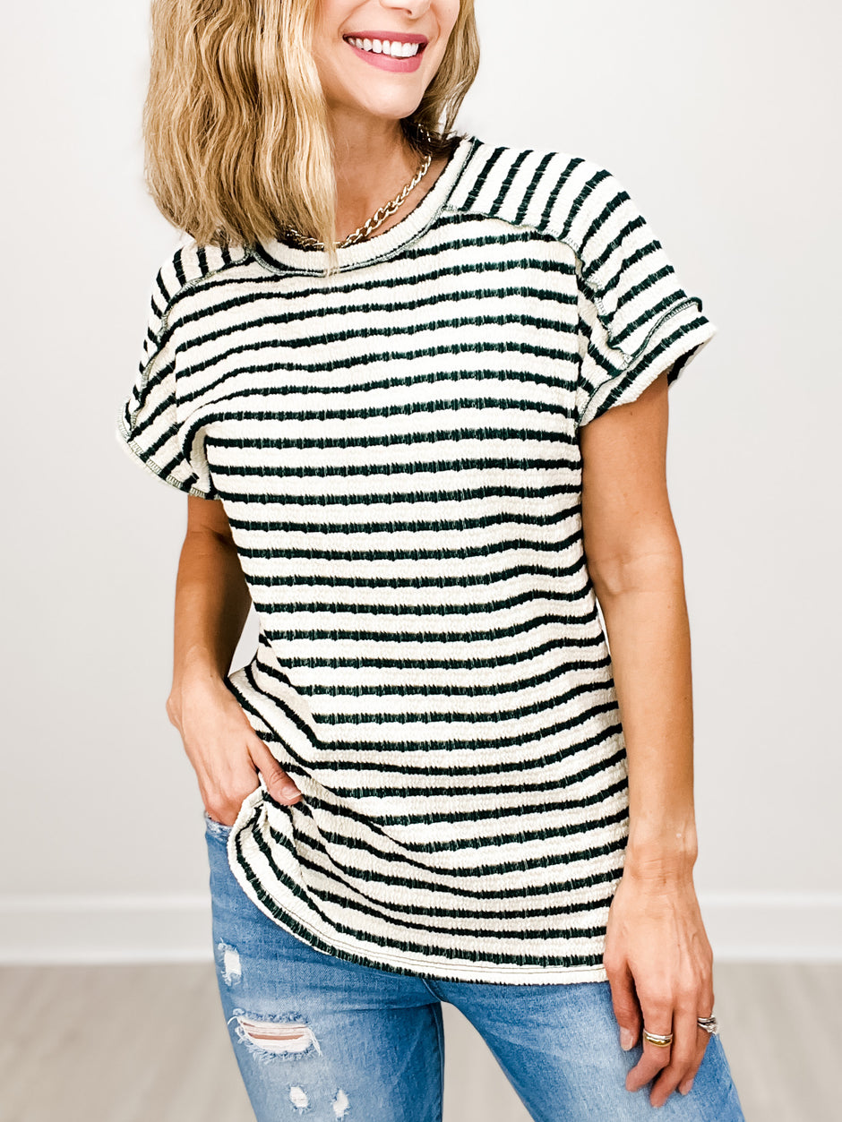 Round Neckline Drop Shoulder Short Sleeve Top