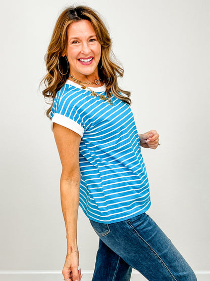 Cap Sleeve Stripe Contrast Trim Top - GRP D