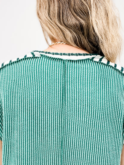 Round Neckline Drop Shoulder Short Sleeve Top