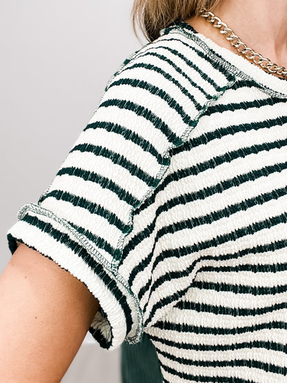 Round Neckline Drop Shoulder Short Sleeve Top