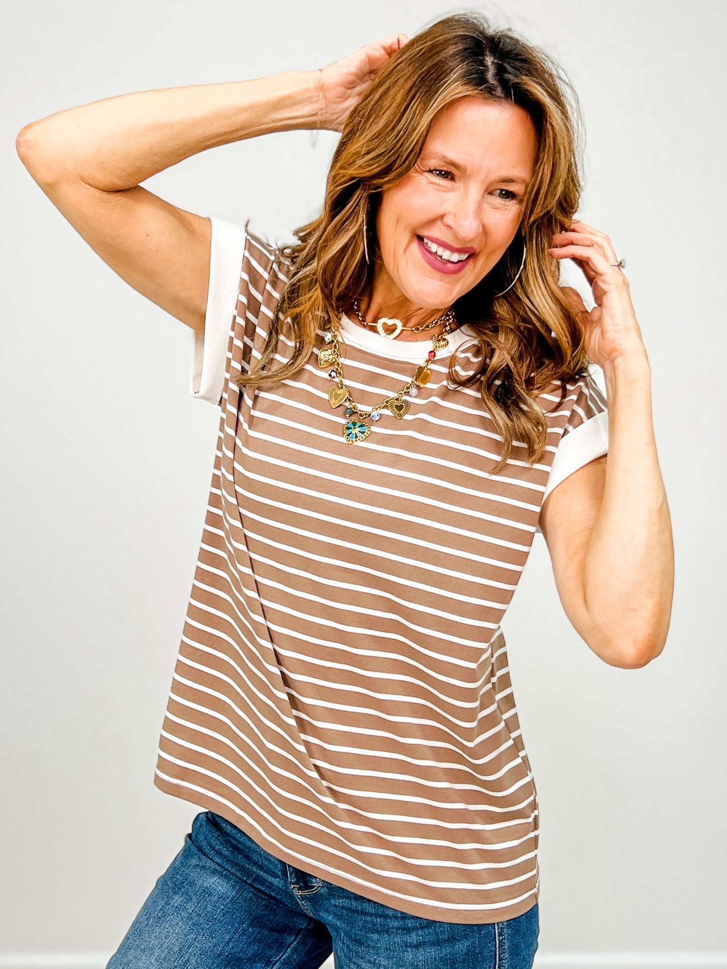 Cap Sleeve Stripe Contrast Trim Top - GRP D