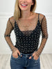 Hello It's Me Pearl Beaded Mesh Top