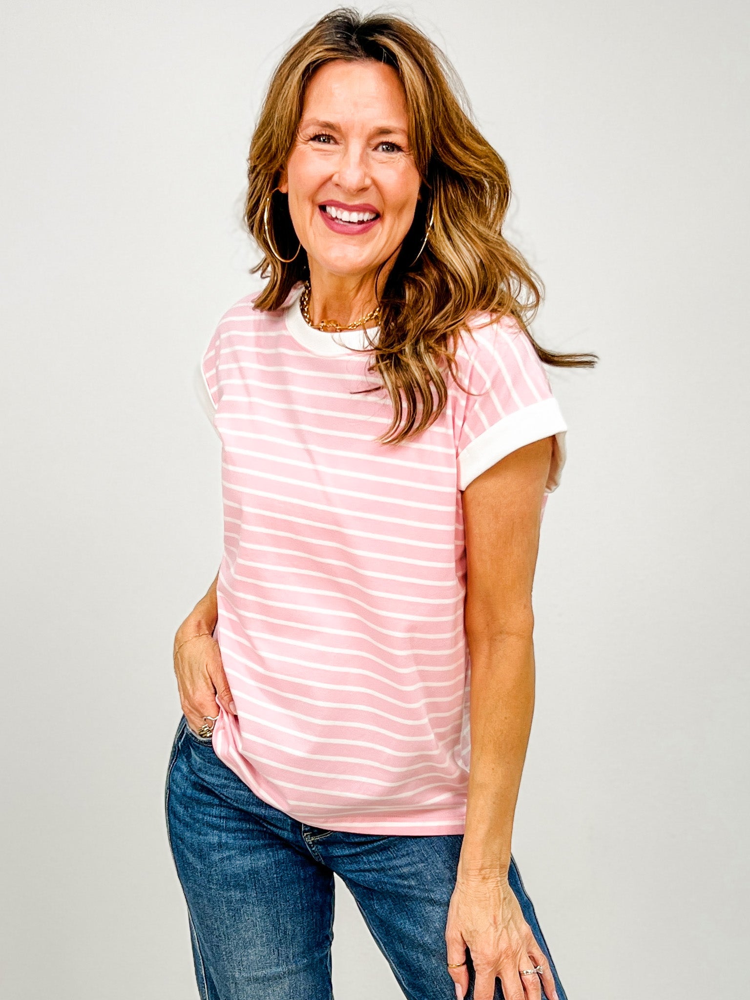 Cap Sleeve Stripe Contrast Trim Top - GRP B