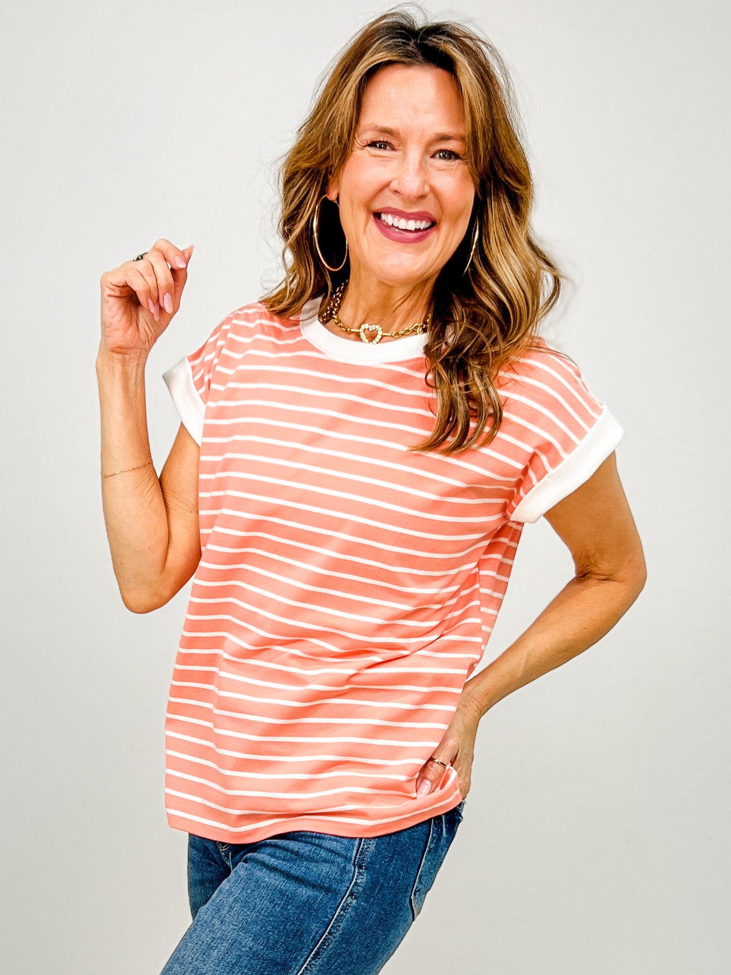 Cap Sleeve Stripe Contrast Trim Top - GRP B