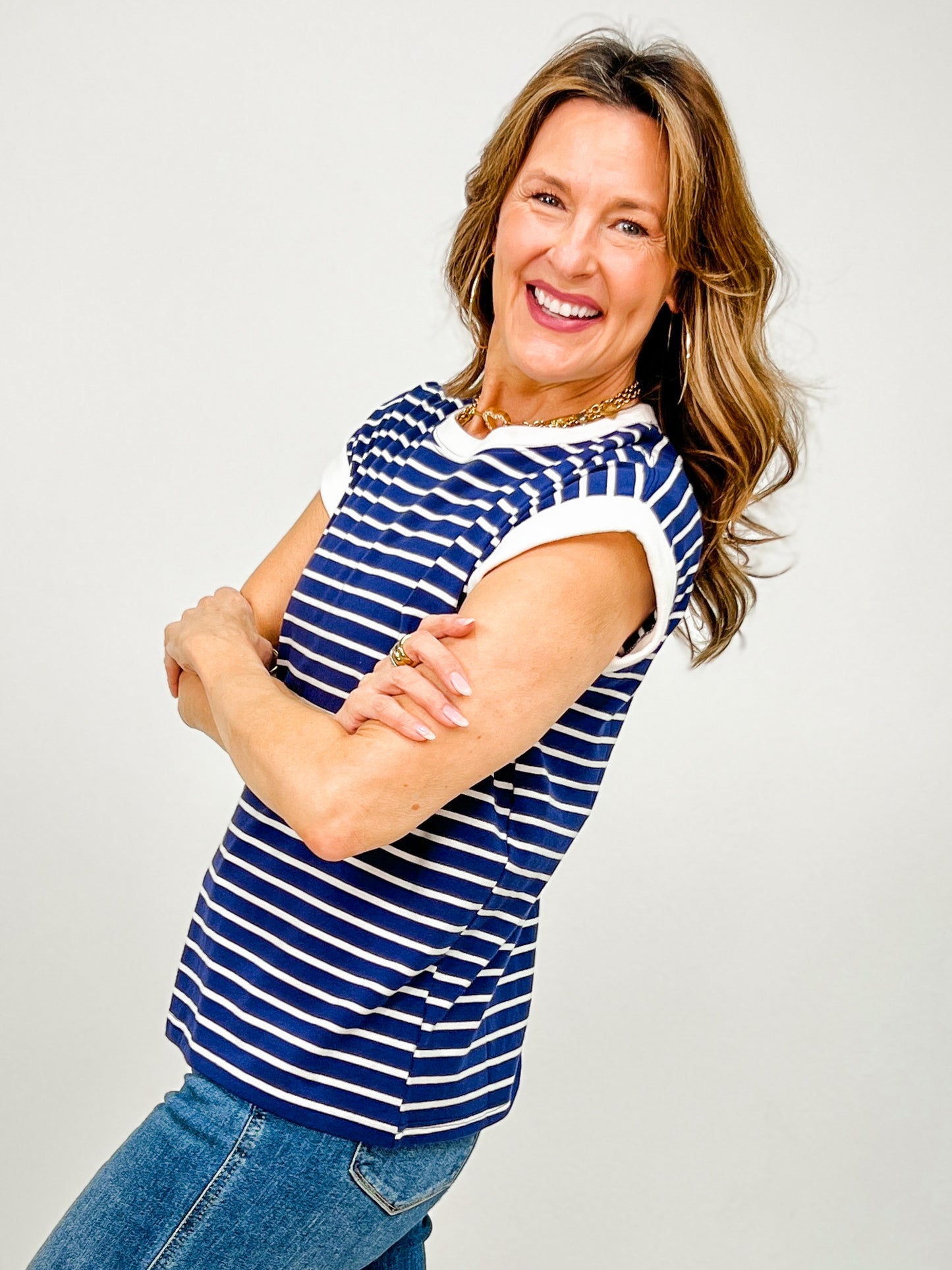 Cap Sleeve Stripe Contrast Trim Top - GRP C