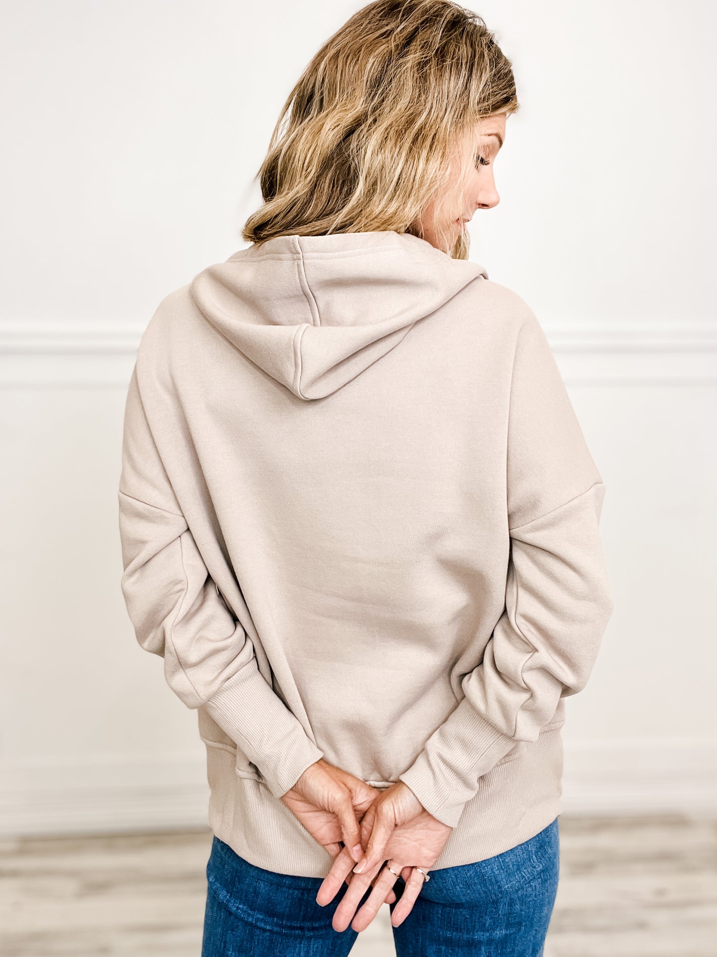 HALF BUTTON FLEECE HOODED PULLOVER WITH KANGAROO POCKET