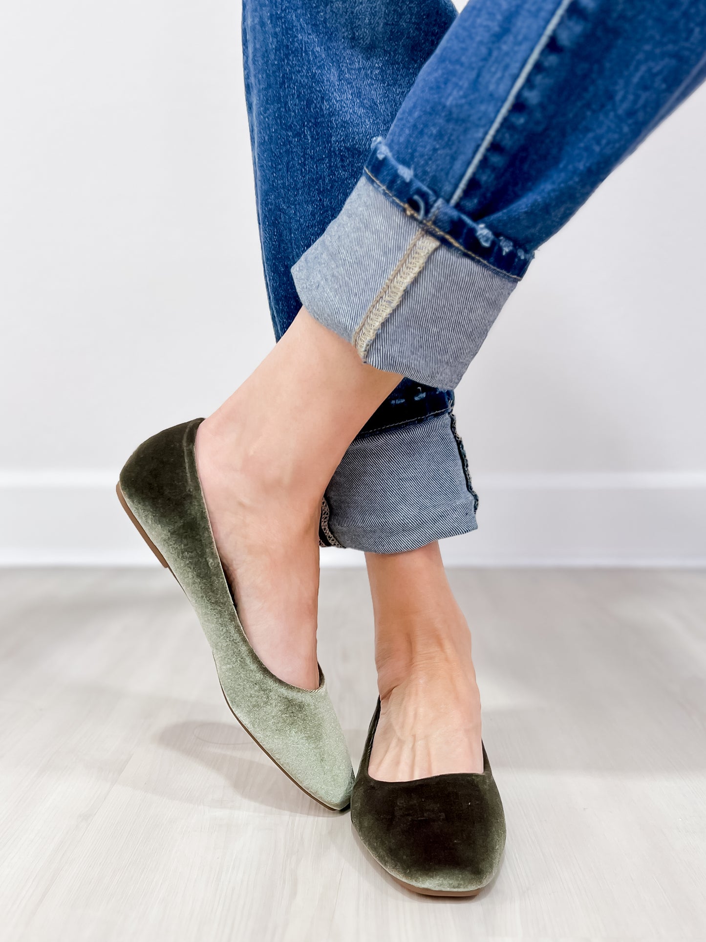 Corkys Over It Flats in Khaki Velvet