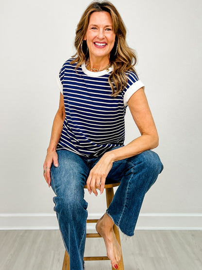 Cap Sleeve Stripe Contrast Trim Top - GRP C