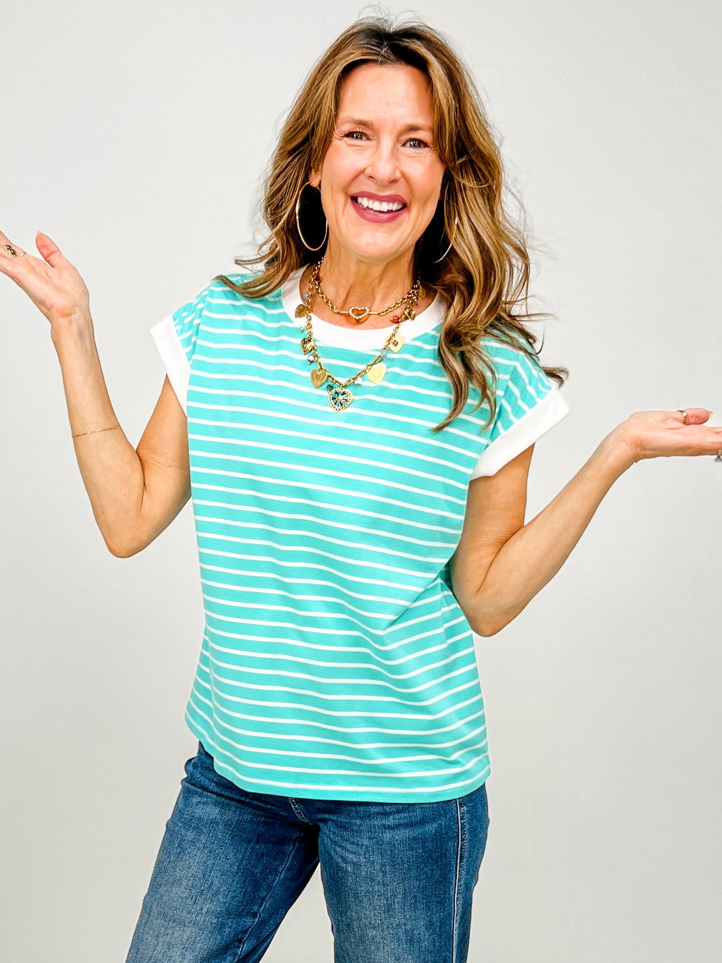 Cap Sleeve Stripe Contrast Trim Top - GRP C