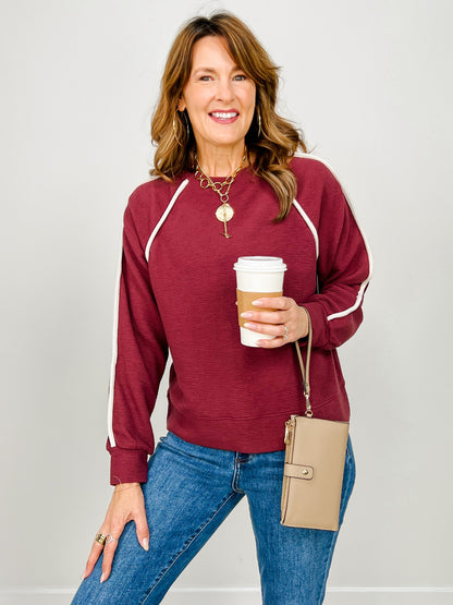 Cloudy Knit Piped Long Sleeve Top