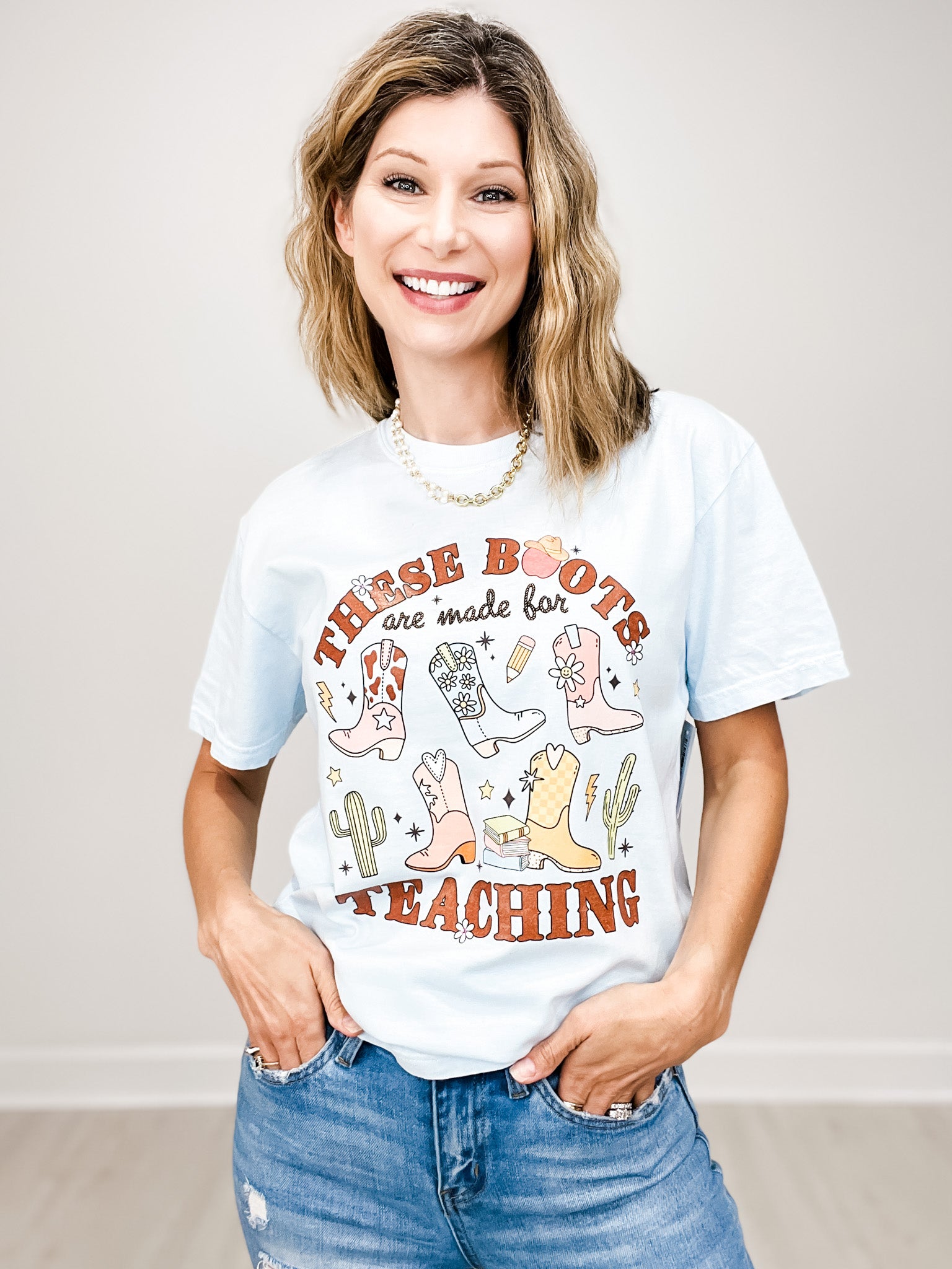 These Boots Are Made For Teaching Rhinestone Graphic Tee