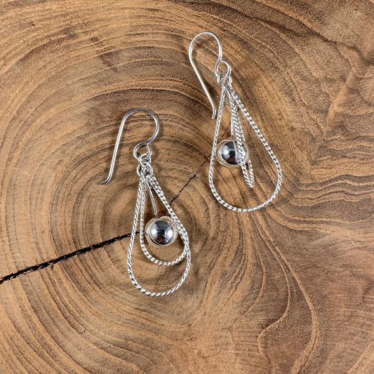 Double Teardrop Cable Ball Earrings