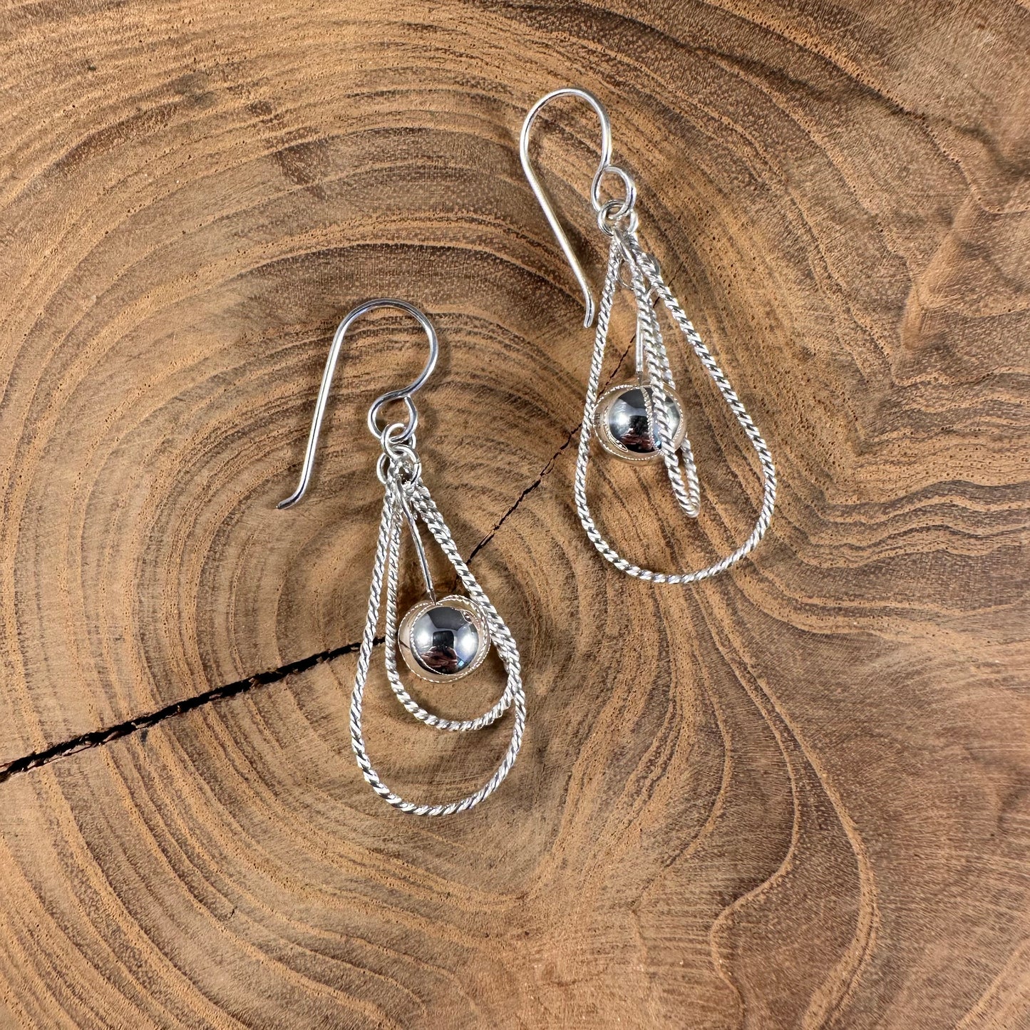 Double Teardrop Cable Ball Earrings