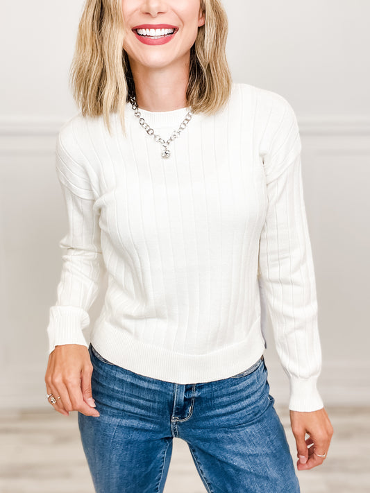 Ribbed Cuff Textured Long Sleeve Classic Sweater