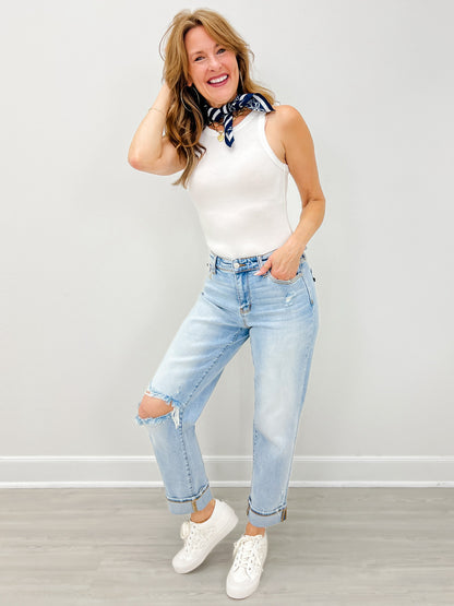Judy Blue MAIN STREET Mid-Rise Boyfriend Jeans with Bandana Loop