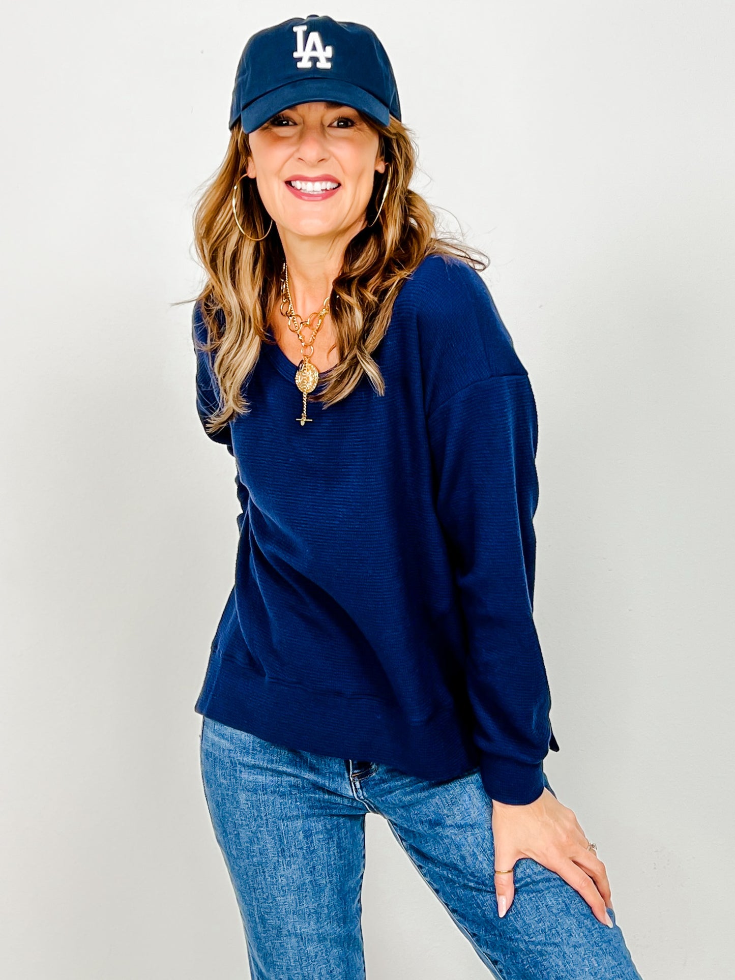 Long Sleeve Scoop Round Neck Cloudy Knit Top