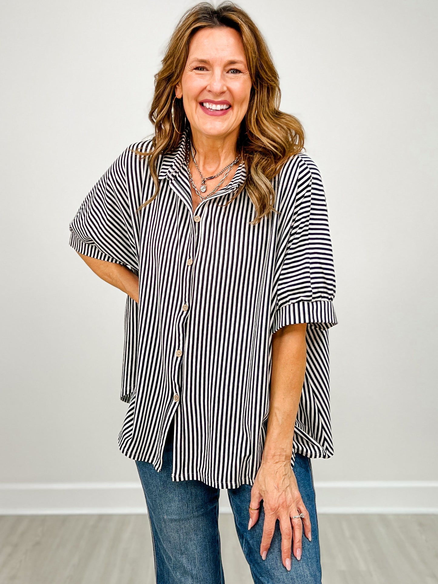 Oversized Stripe Button Down Shirt GRP A