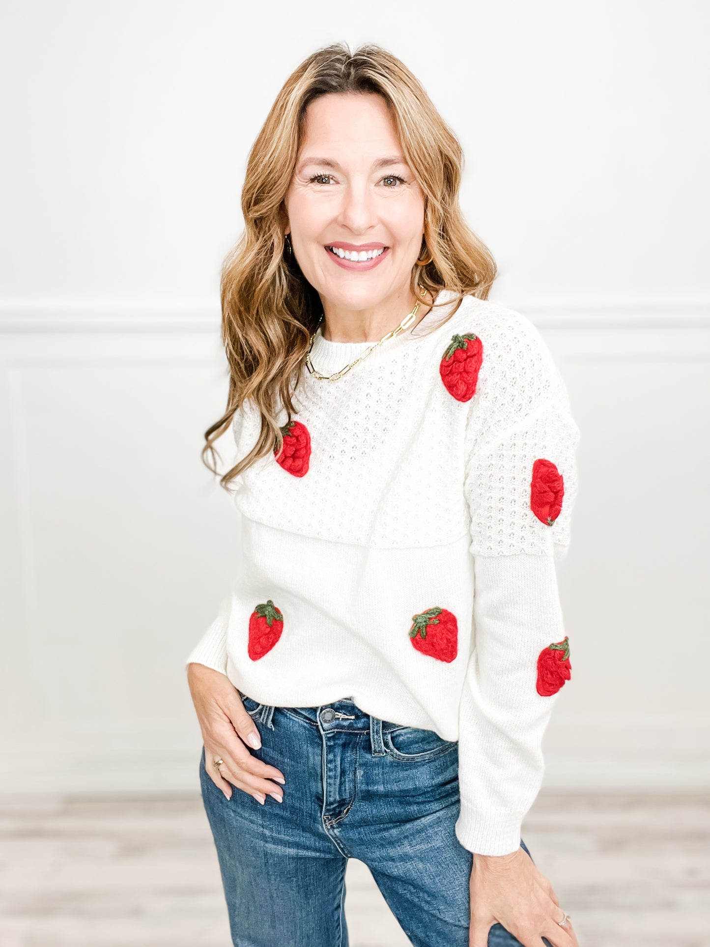 Strawberry Crochet Pointelle Sweater Top