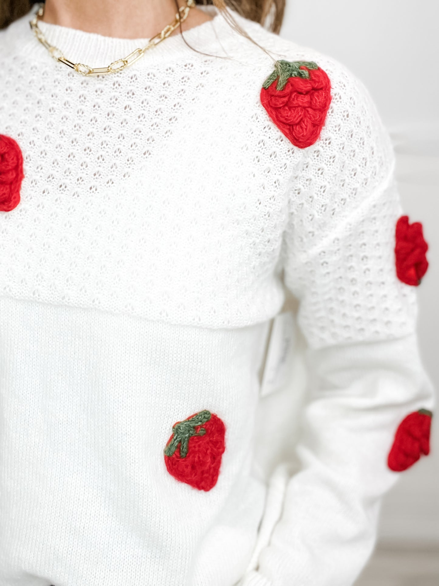 Strawberry Crochet Pointelle Sweater Top