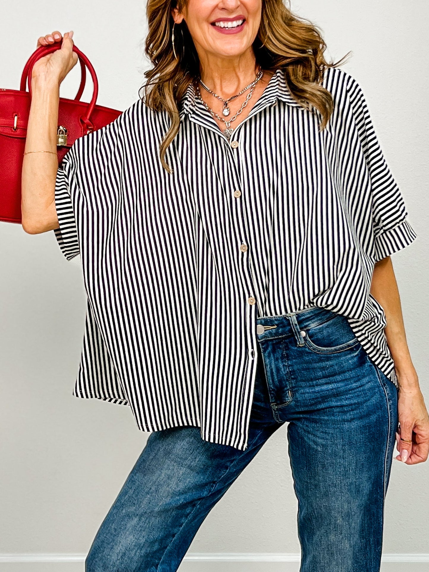 Oversized Stripe Button Down Shirt GRP A