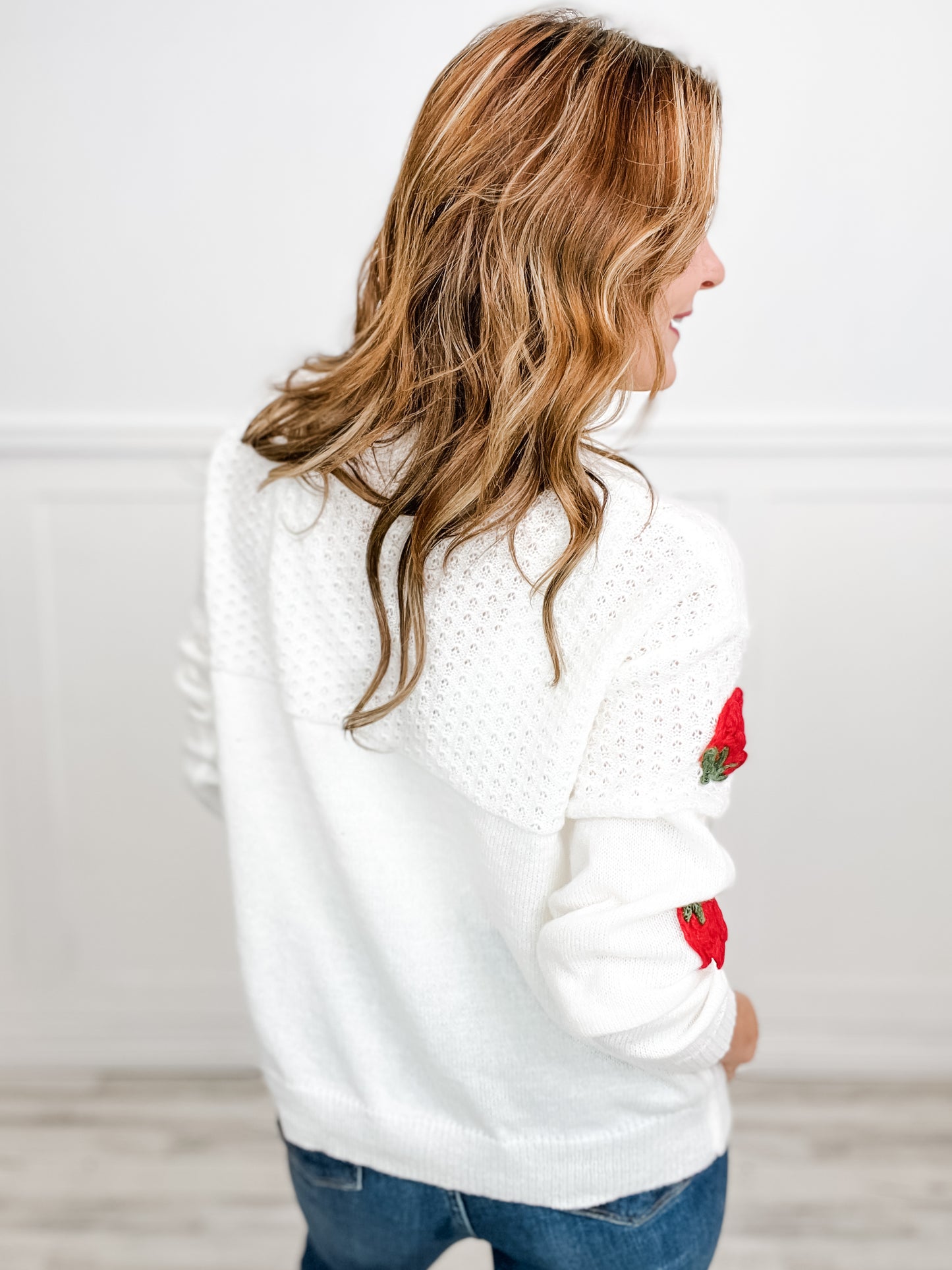 Strawberry Crochet Pointelle Sweater Top