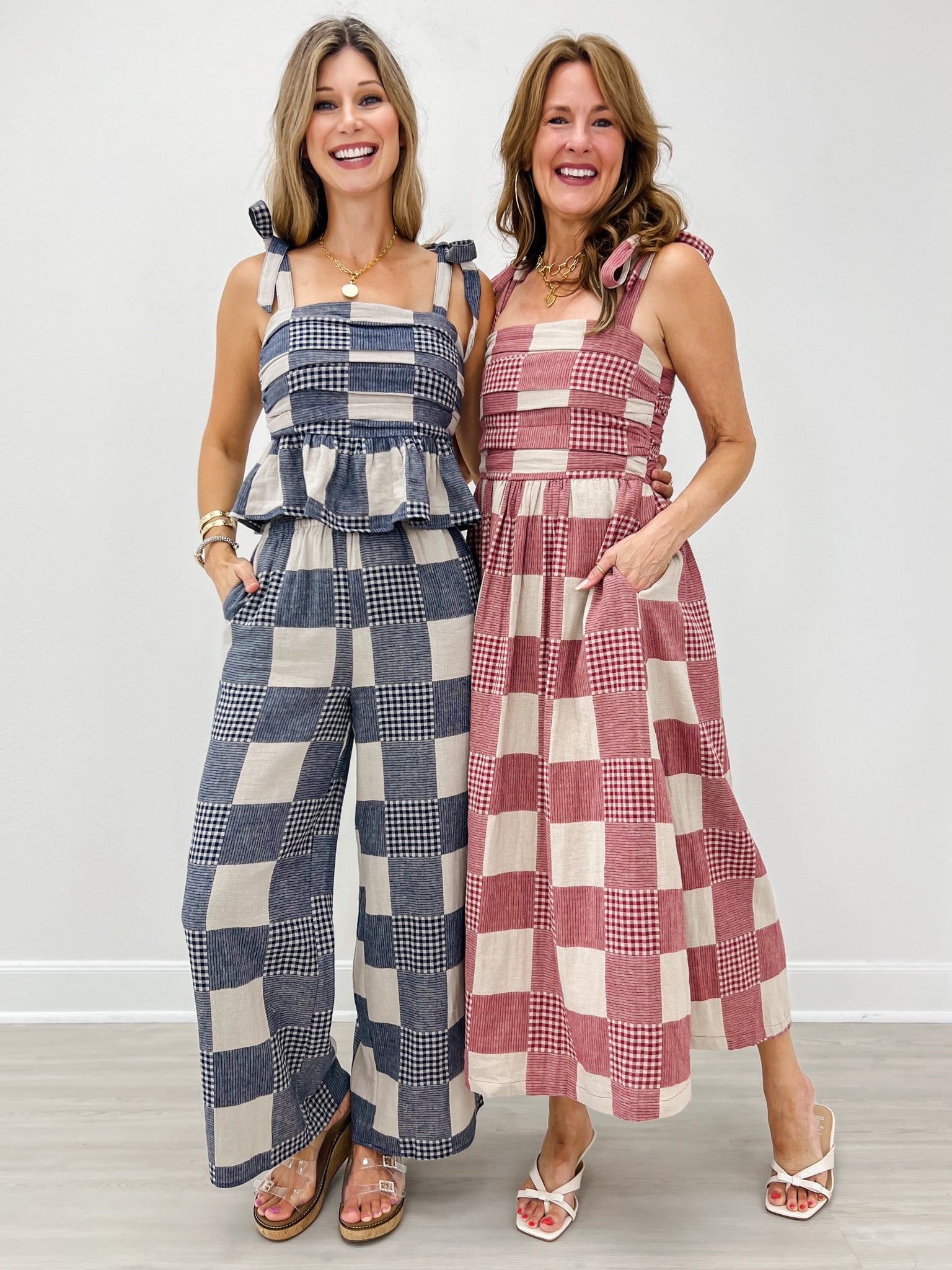 Gingham And Stripe Patch Effect Top and Pants Set