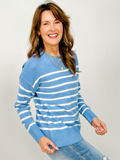 Soft Striped Crewneck Knit Sweater