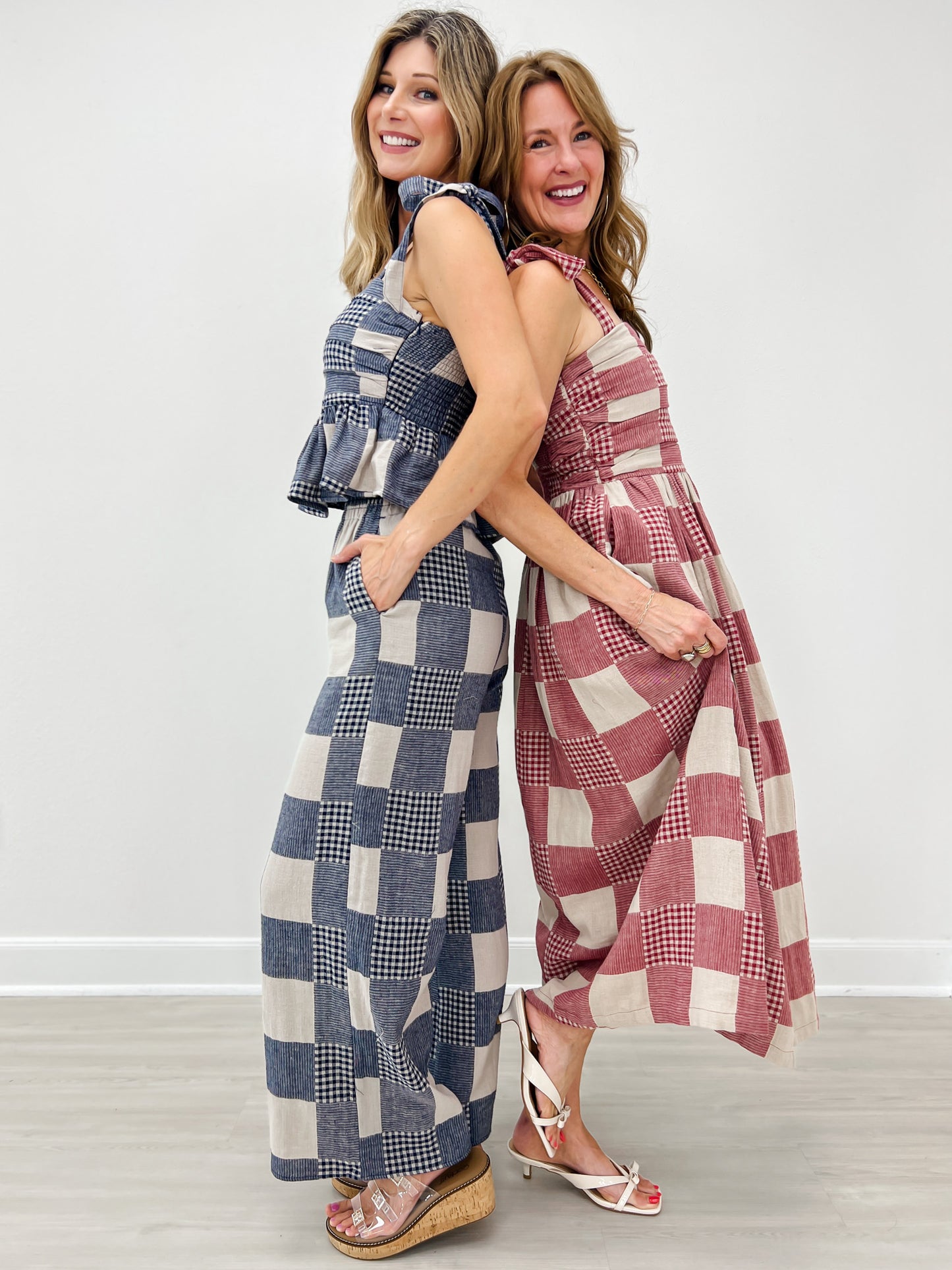 Gingham And Stripe Patch Effect Top and Pants Set