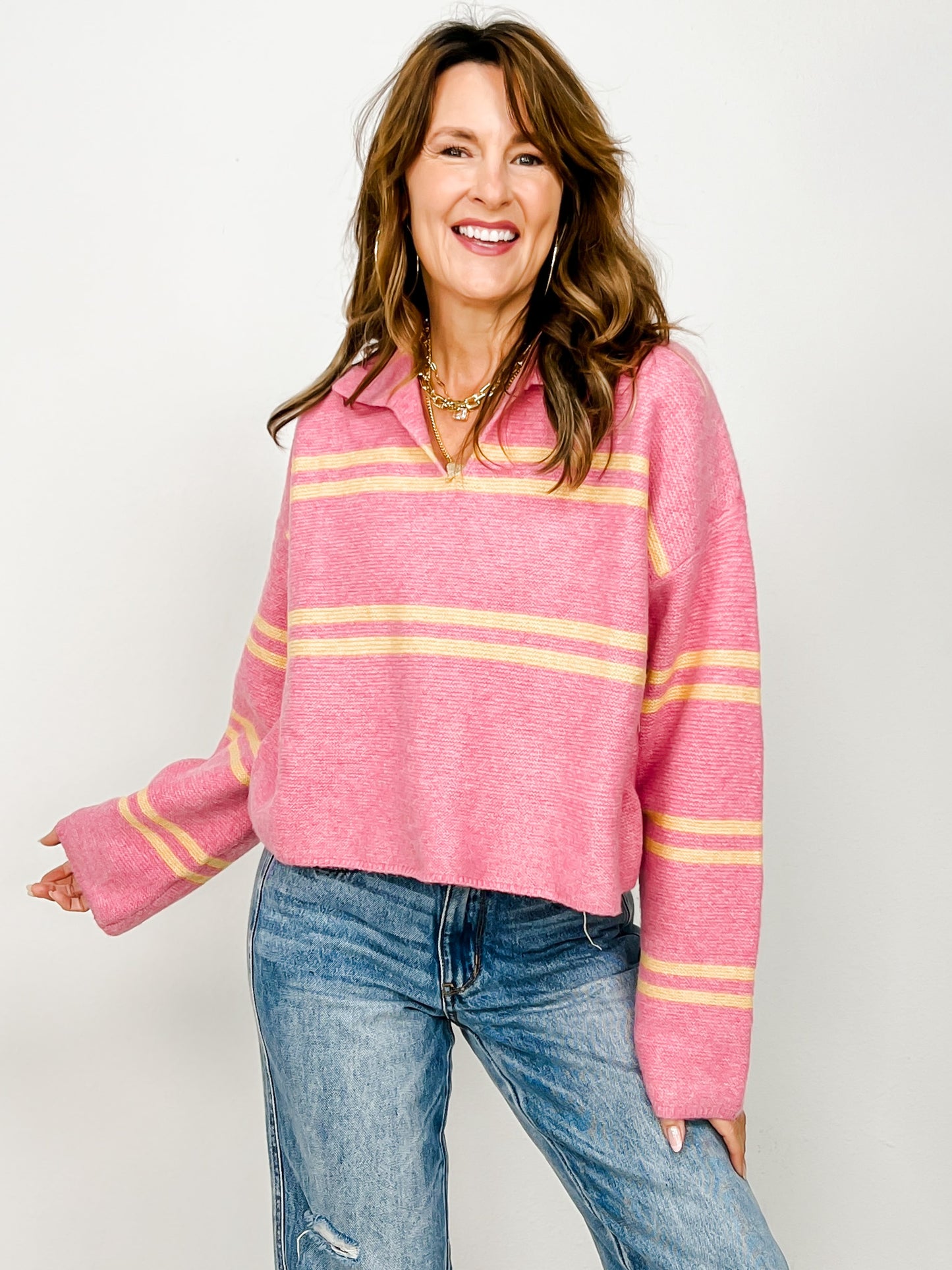 V-Neck collar Stripe Sweater