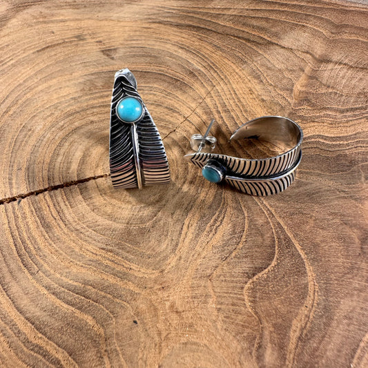 Feather Turquoise Post Earring