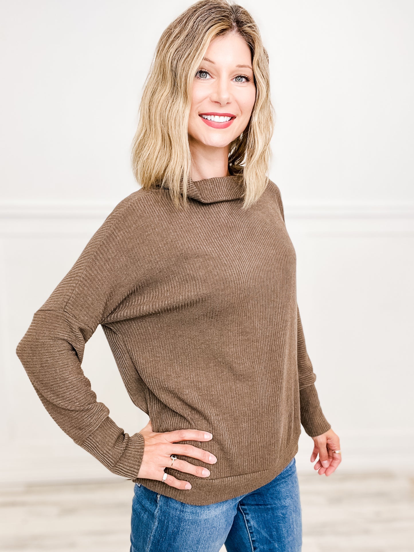 Draped Neckline Dolman Sleeve Sweater Top - Group B