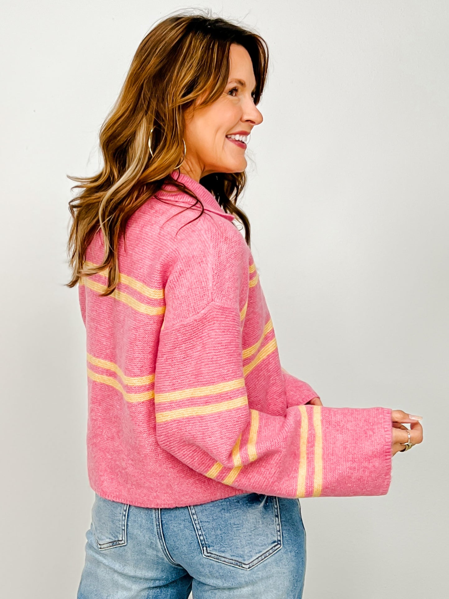 V-Neck collar Stripe Sweater