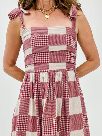 Gingham And Stripe Patch Effect Dress