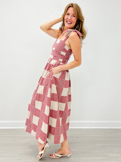 Gingham And Stripe Patch Effect Dress