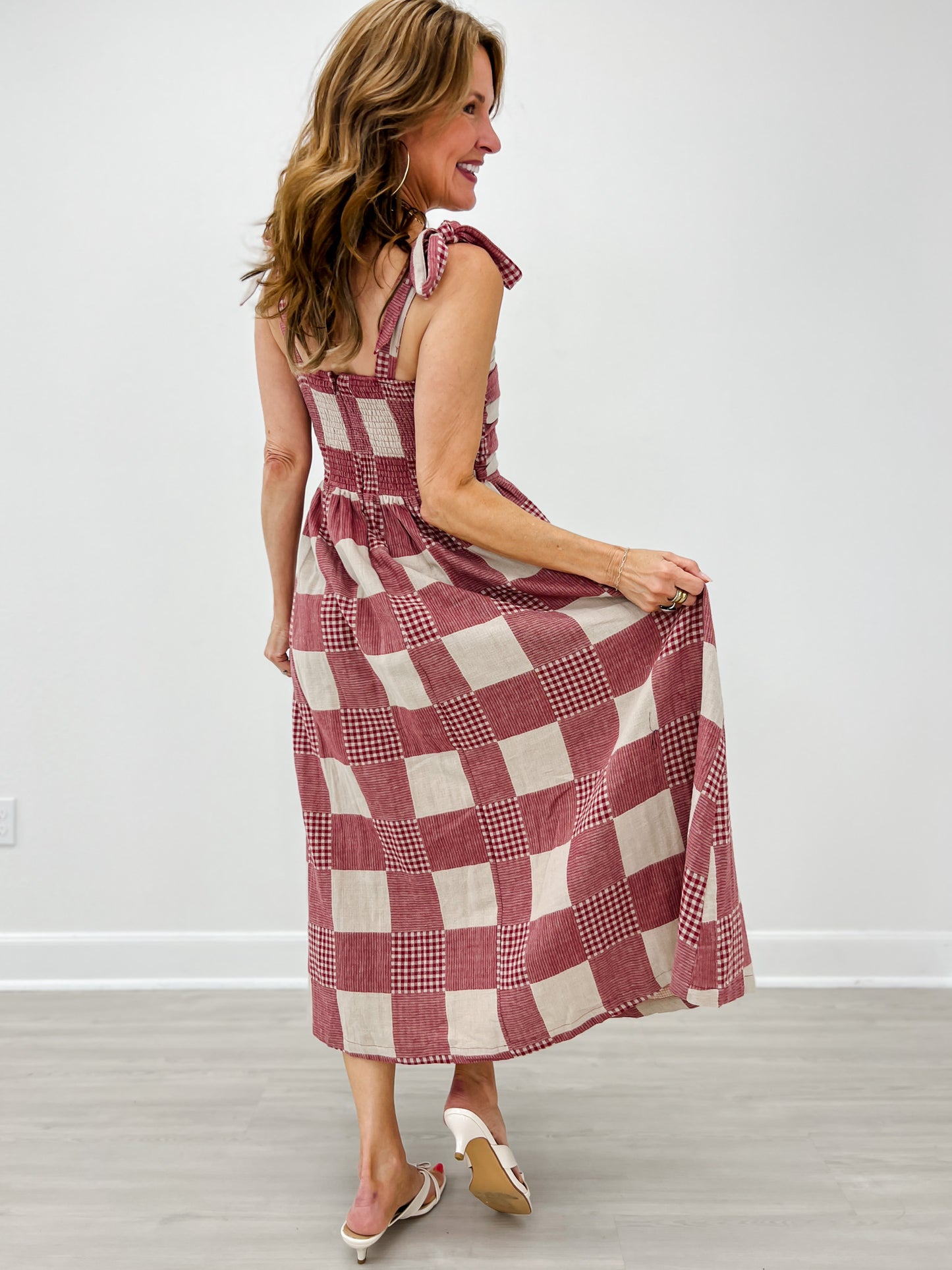 Gingham And Stripe Patch Effect Dress