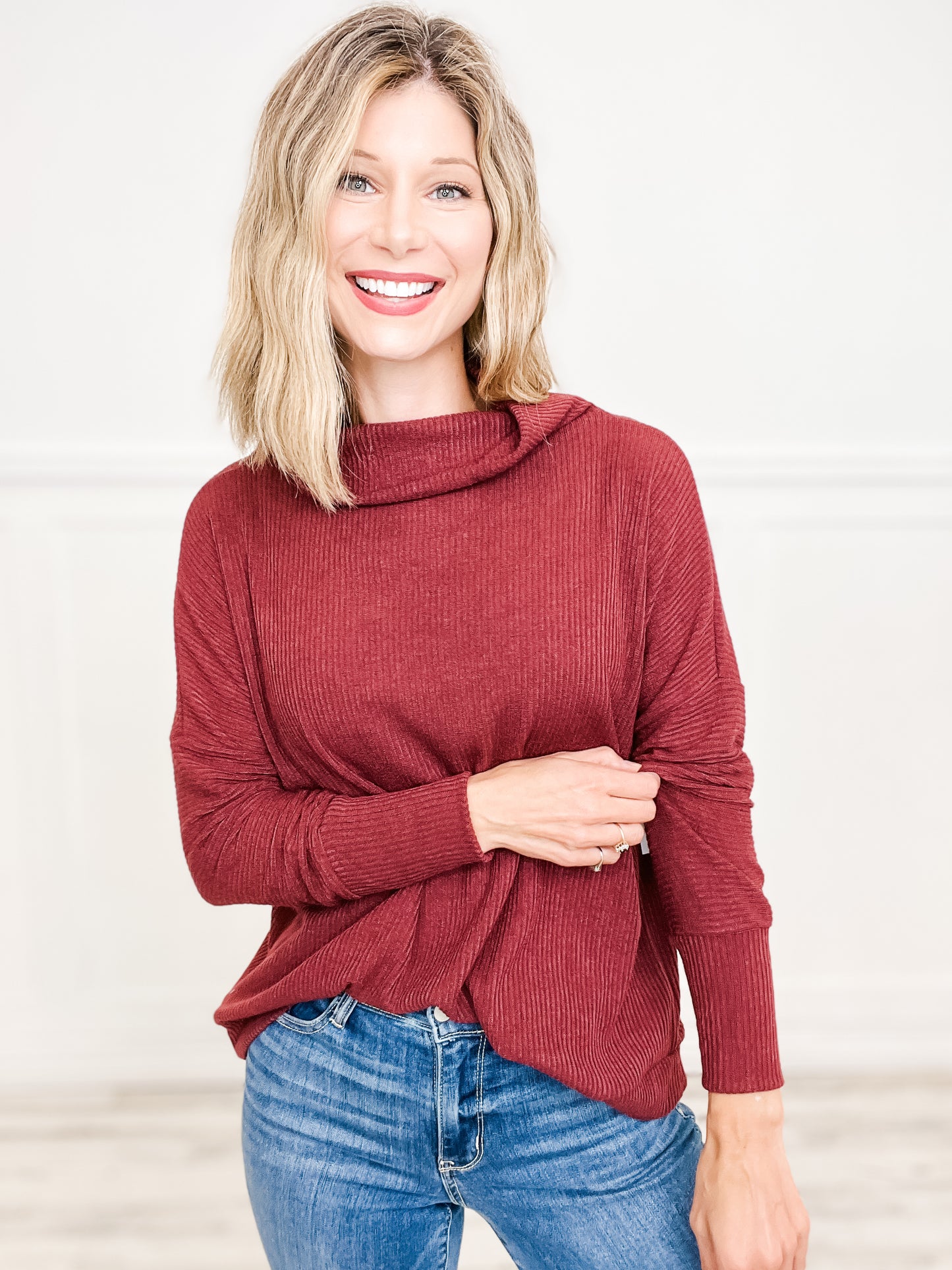 Draped Neckline Dolman Sleeve Sweater Top - Group A