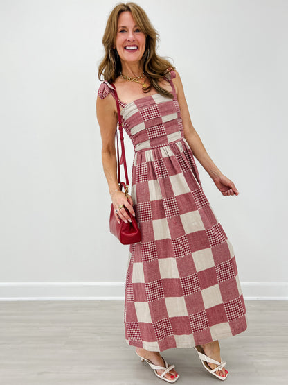 Gingham And Stripe Patch Effect Dress