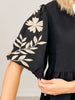Solid Airflow Peplum Top with Puffed Embroidered 3/4 Sleeve