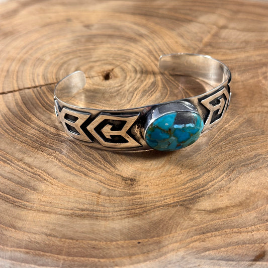 Sterling Silver and Turquoise Oval Cuff