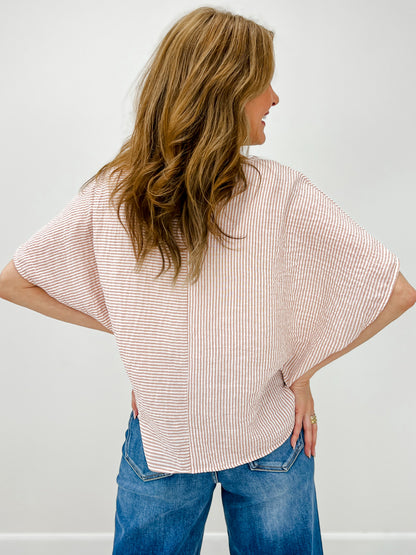 Relaxed Fit Patchwork Striped Dolman Sleeve Top