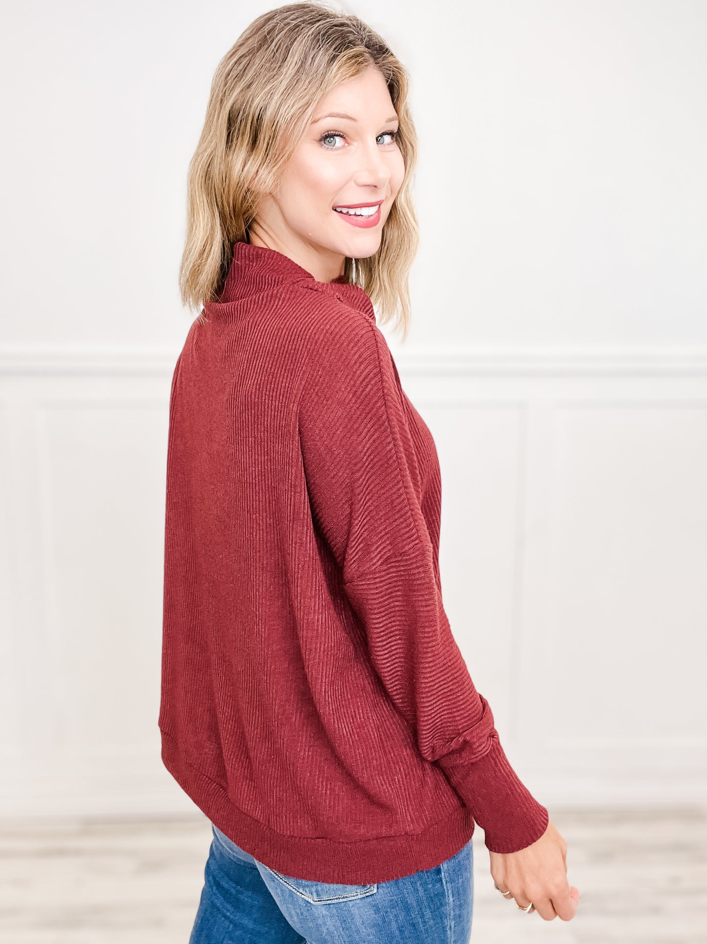 Draped Neckline Dolman Sleeve Sweater Top - Group A