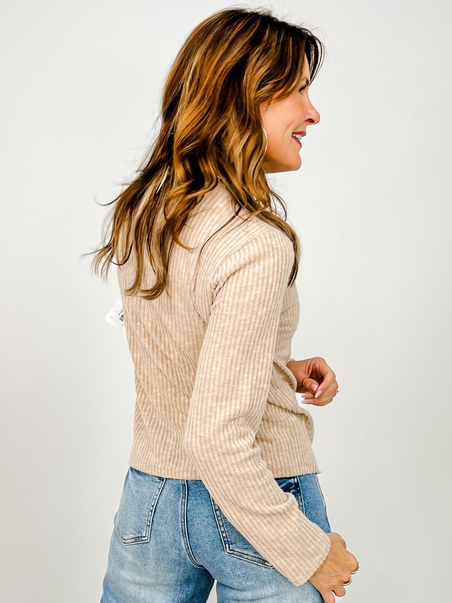 Brushed Rib Mock Neck Long Sleeve Top