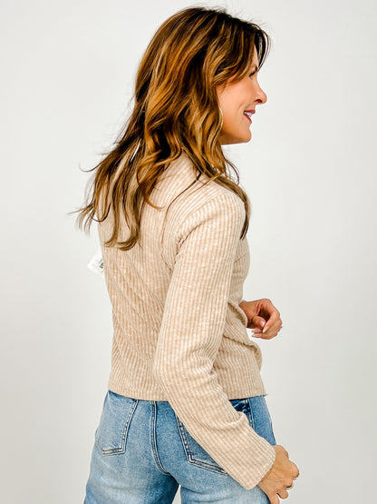 Brushed Rib Mock Neck Long Sleeve Top