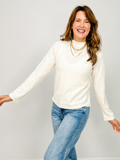 Brushed Rib Mock Neck Long Sleeve Top
