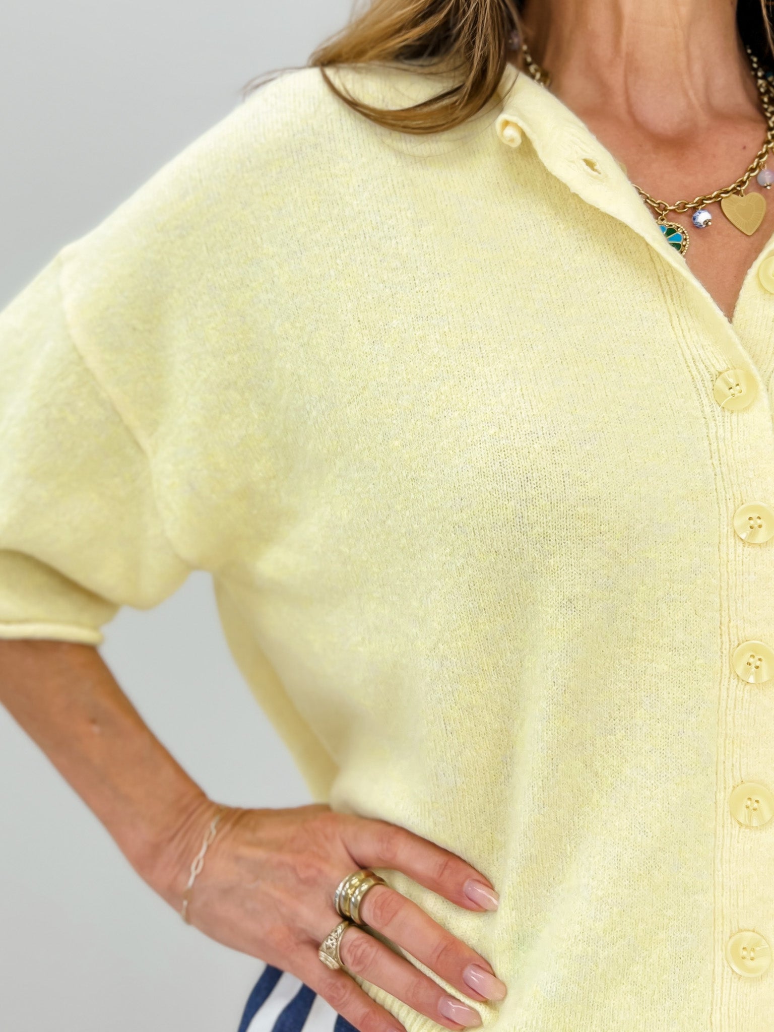 Raw Edge Short Sleeve Button Down Boxy Cardigan