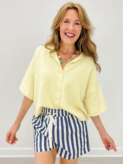 Raw Edge Short Sleeve Button Down Boxy Cardigan